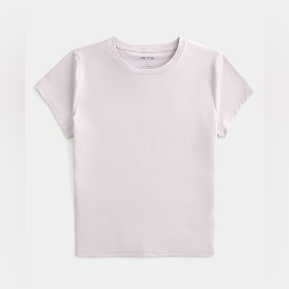 Hollister SEAMLESS FABRIC LONGLINE CREW BABY TEE LIGHT MAUVE, XXS Regular